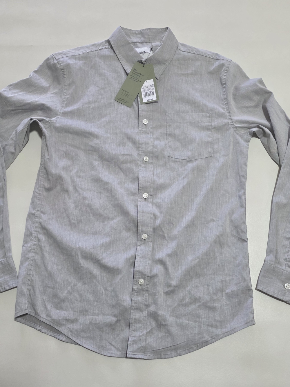Goodfellow & Co. Men's stretch comfort wear Button-Up Shirt, gray, size S.